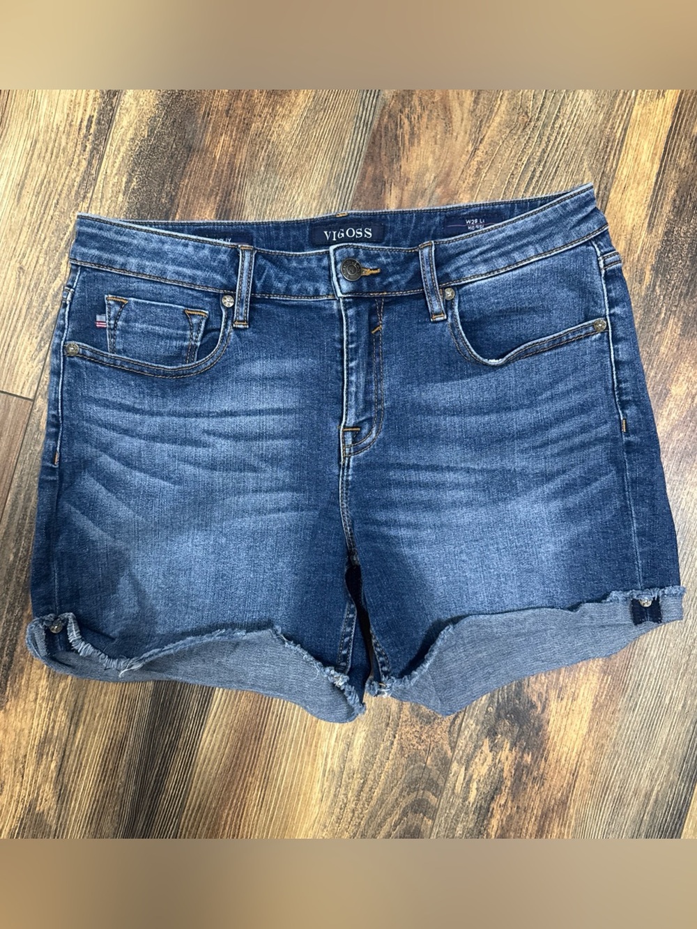 Vigoss Shorts Womens Blue Cut Off Cuffed High Rise Marley Jean Whiskered Size 28